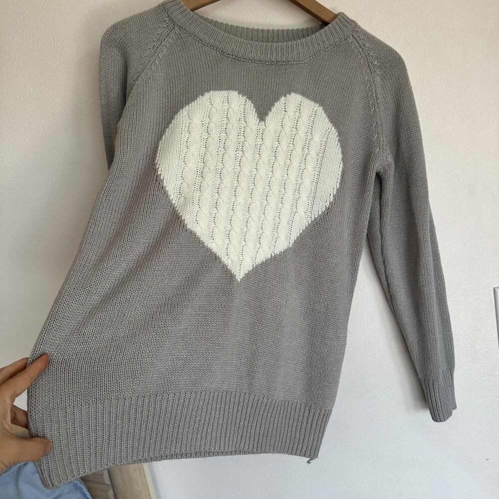 Cable Knit White Heart Grey Sweater Sz S Cozy Classic Winter Fisherman Coastal - Picture 4 of 10